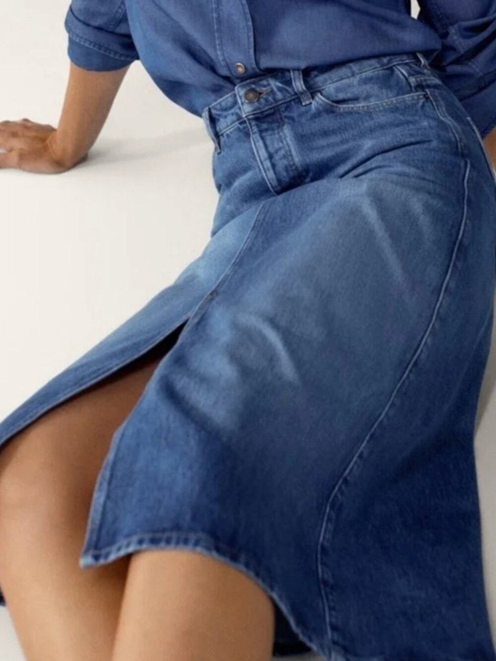 Massimo Dutti midi denim skirt with front slit